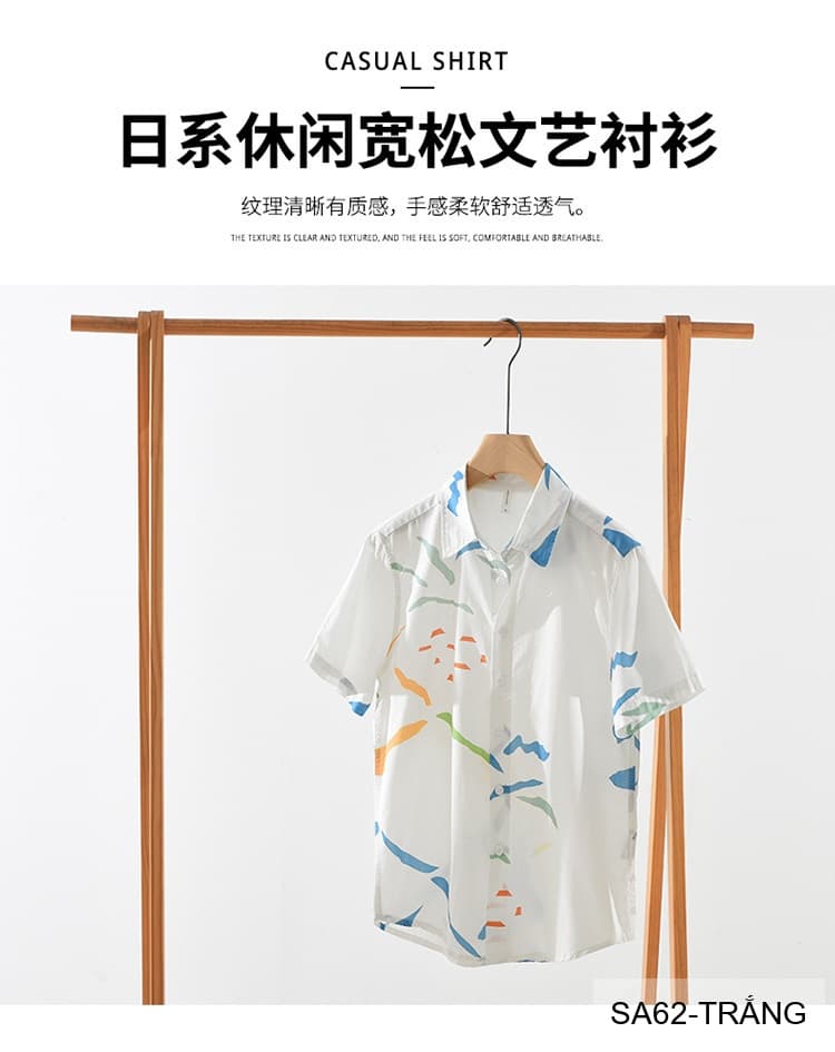 SA62 - Áo Sơ Mi Nam Tay Ngắn Phong Cách Nhật Bản In Hình Nghệ Thuật Chất Cotton Thoáng Mát - ảnh 11
