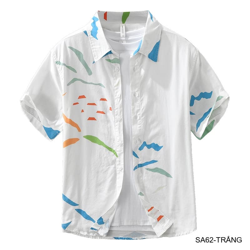 SA62 - Áo Sơ Mi Nam Tay Ngắn Phong Cách Nhật Bản In Hình Nghệ Thuật Chất Cotton Thoáng Mát - ảnh 10