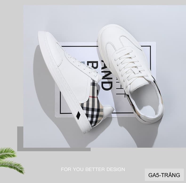 GA5 - Giày nam da thật phối caro thời trang 2026 - trắng đen - ảnh 9