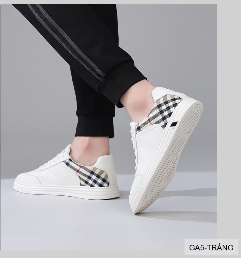 GA5 - Giày nam da thật phối caro thời trang 2026 - trắng đen - ảnh 8