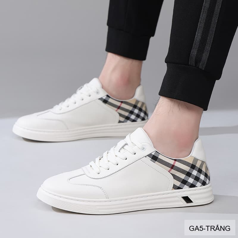 GA5 - Giày nam da thật phối caro thời trang 2026 - trắng đen - ảnh 4
