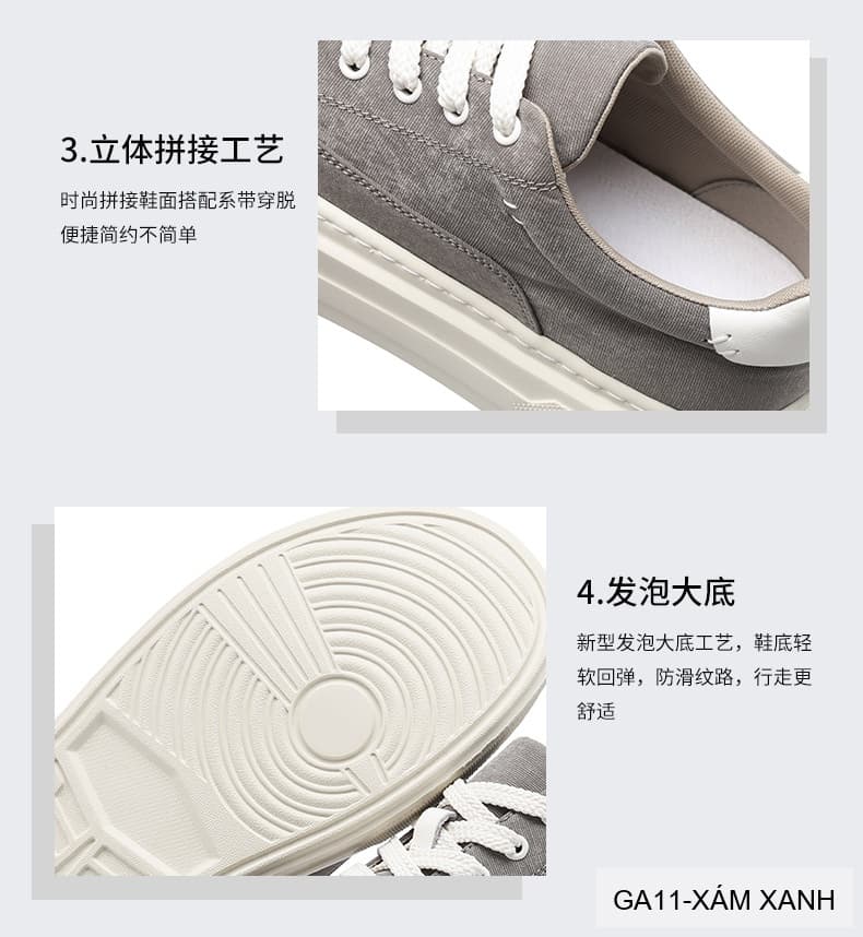 GA11 - Giày vải nam Lin Sen kiểu Hàn, đế mềm nhẹ, thoáng khí, màu Xám Xanh & Đen - ảnh 16