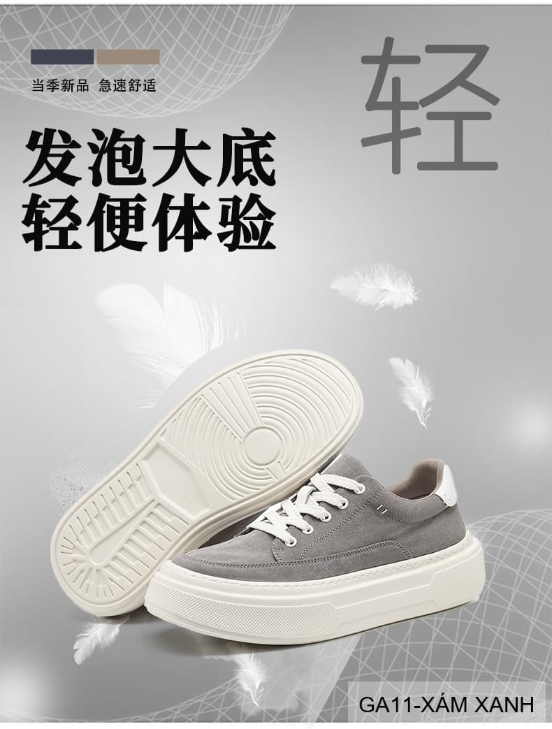GA11 - Giày vải nam Lin Sen kiểu Hàn, đế mềm nhẹ, thoáng khí, màu Xám Xanh & Đen - ảnh 6