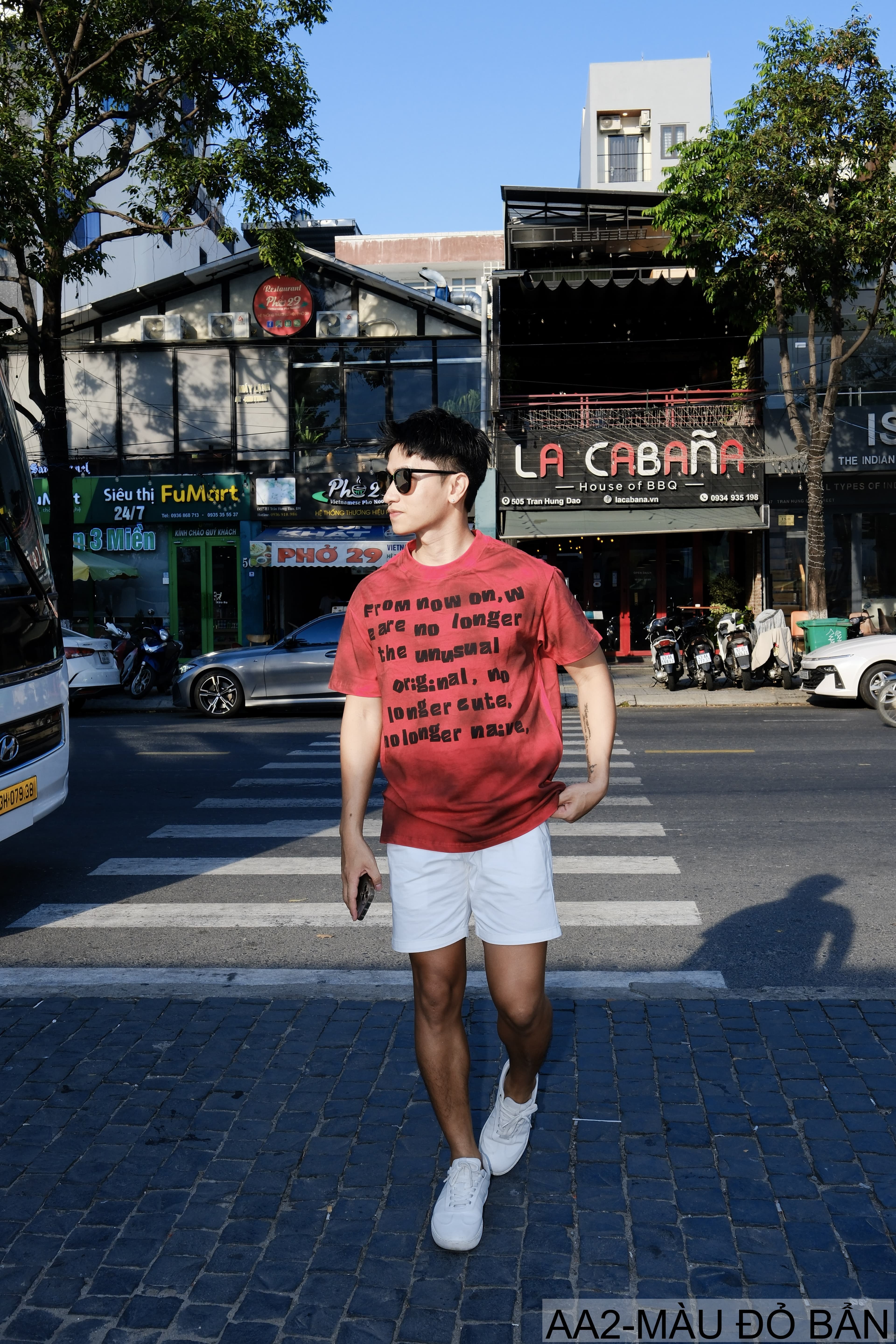 AA2 - Áo thun nam cổ tròn tay ngắn phong cách retro streetwear, chất cotton mềm, dáng rộng, màu Xanh Bẩn & Đỏ Bẩn - ảnh 11