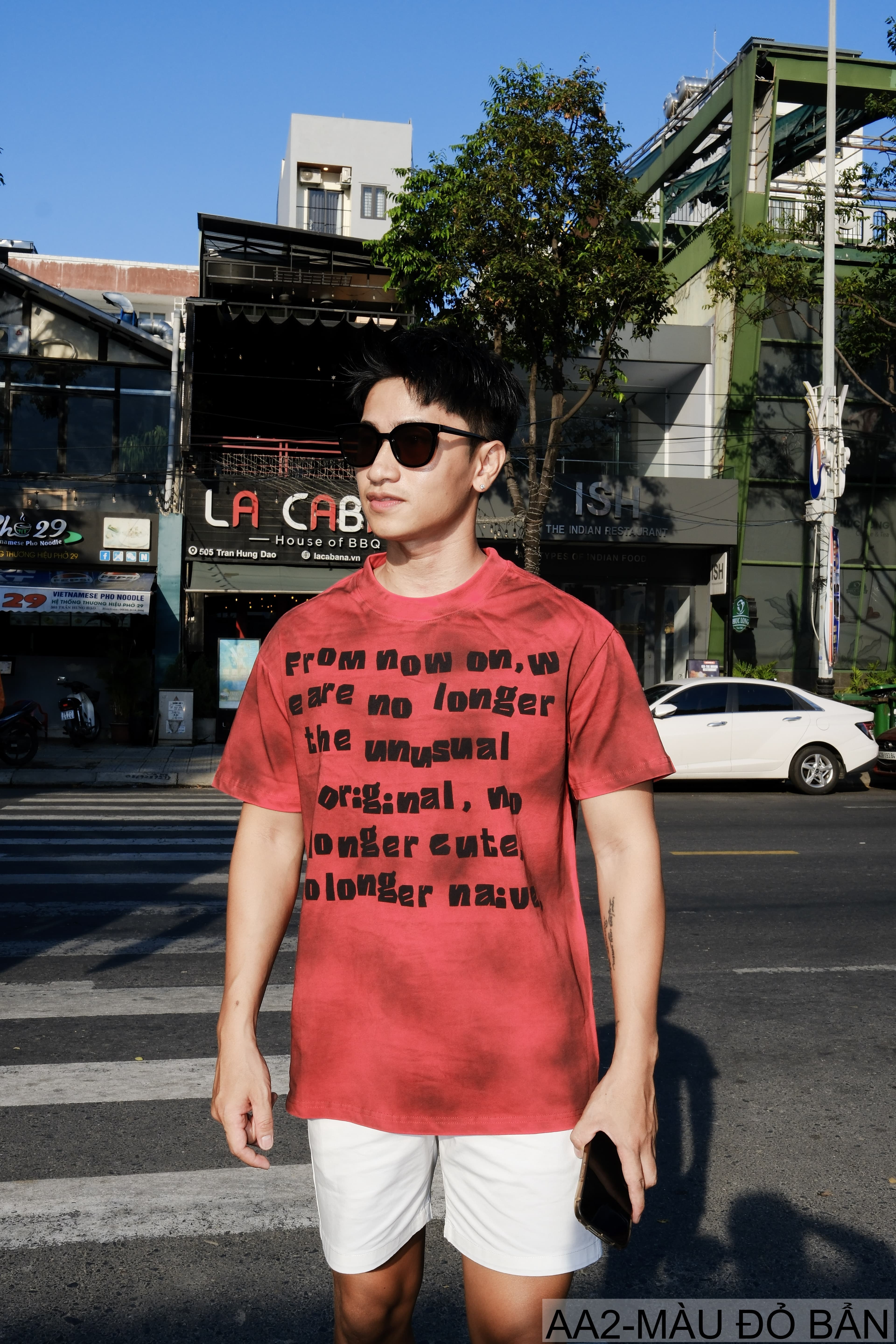 AA2 - Áo thun nam cổ tròn tay ngắn phong cách retro streetwear, chất cotton mềm, dáng rộng, màu Xanh Bẩn & Đỏ Bẩn - ảnh 4