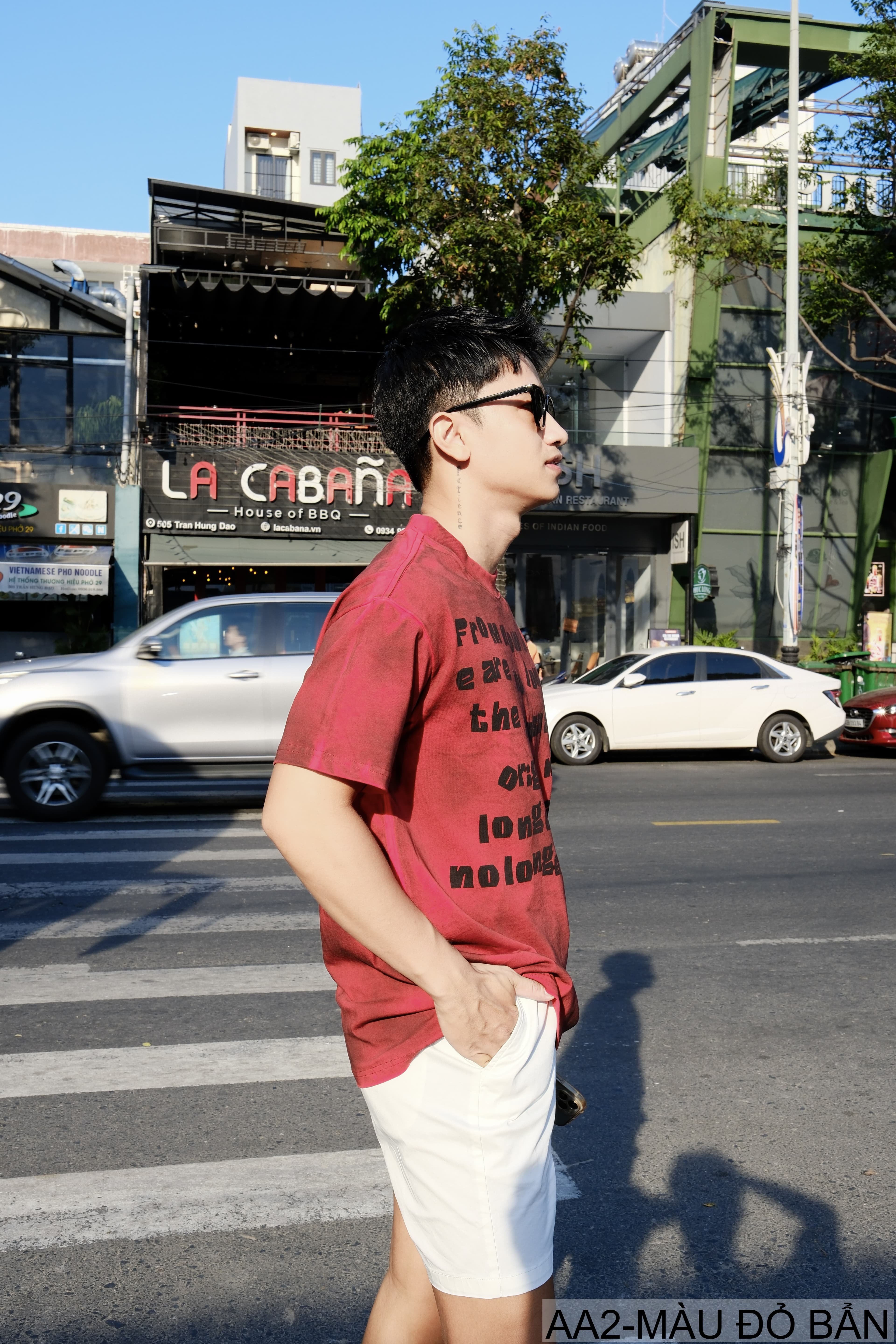 AA2 - Áo thun nam cổ tròn tay ngắn phong cách retro streetwear, chất cotton mềm, dáng rộng, màu Xanh Bẩn & Đỏ Bẩn - ảnh 7