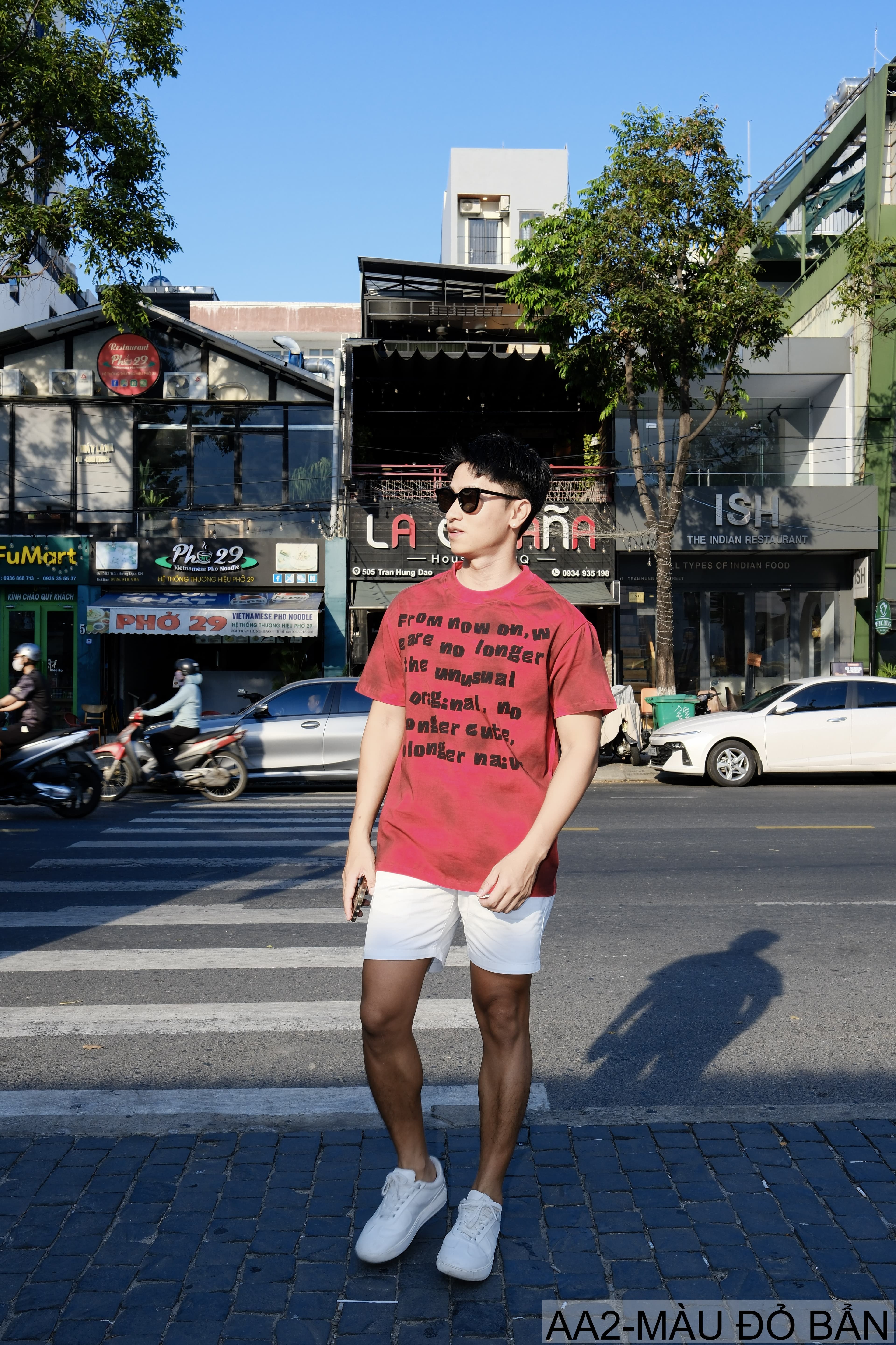 AA2 - Áo thun nam cổ tròn tay ngắn phong cách retro streetwear, chất cotton mềm, dáng rộng, màu Xanh Bẩn & Đỏ Bẩn - ảnh 9