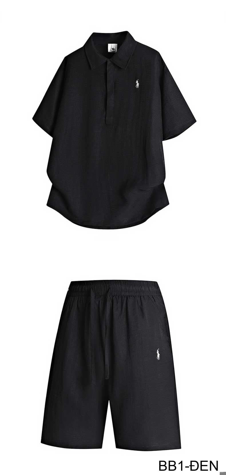 BB1 - Bộ đồ nam 2 món phong cách cực, áo sơ mi ngắn tay + quần short, chất liệu cotton thoáng mát, 3 màu Mi Trắng - Xanh Đậm - Đen - ảnh 6
