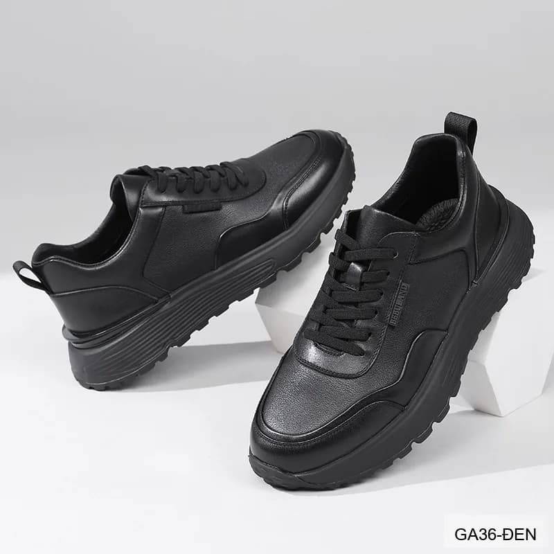 GA36 - Giày thể thao nam da thật đế dày phong cách đơn giản, màu đen - ảnh 3