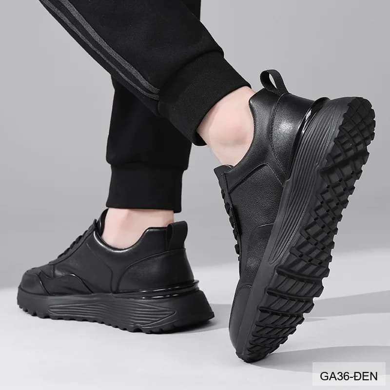 GA36 - Giày thể thao nam da thật đế dày phong cách đơn giản, màu đen - ảnh 5