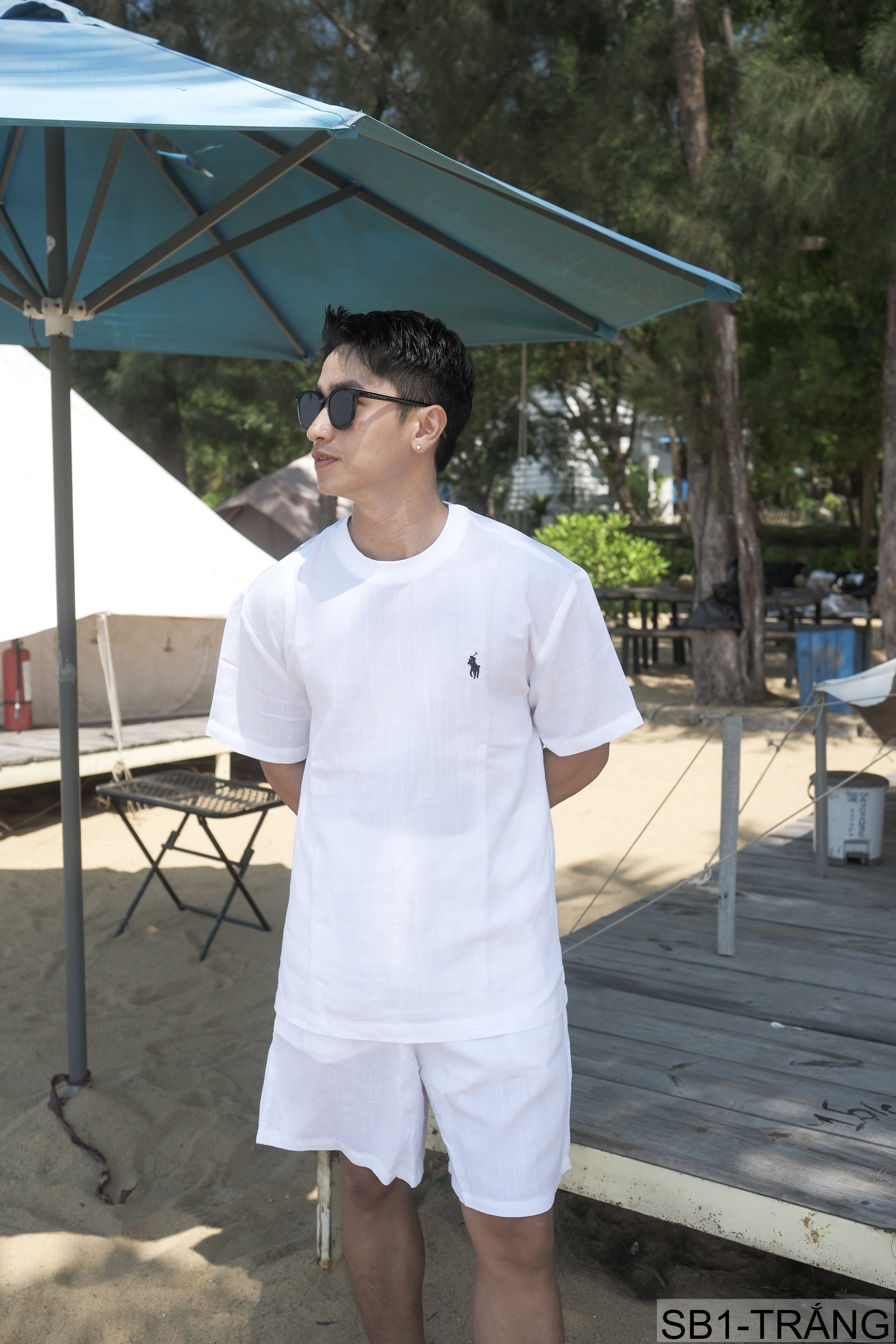 SB1 - Bộ đồ nam mùa hè chất liệu Tencel & linen mát lạnh, phong cách Mỹ cổ điển, áo thun tay ngắn + quần short - ảnh 4