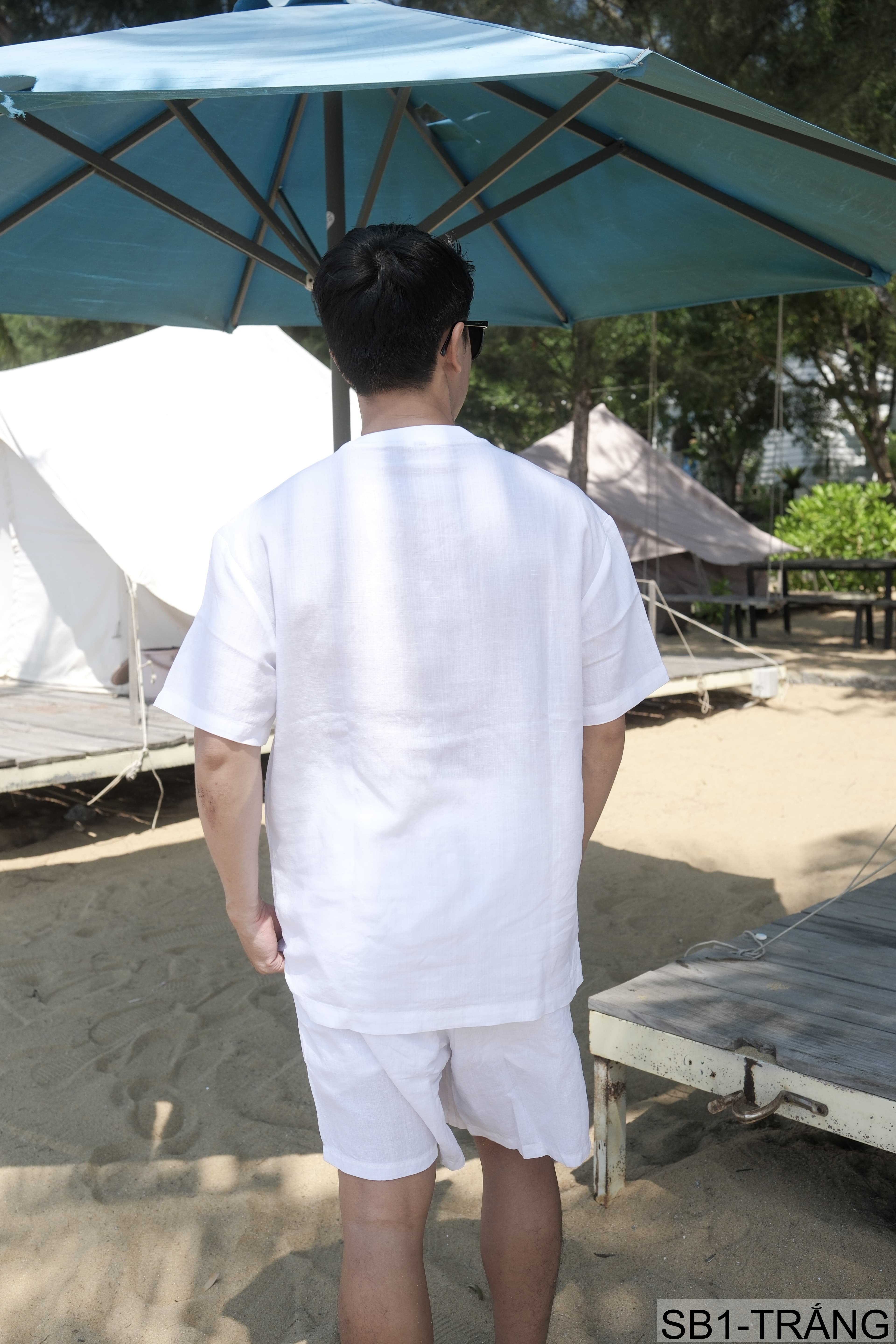 SB1 - Bộ đồ nam mùa hè chất liệu Tencel & linen mát lạnh, phong cách Mỹ cổ điển, áo thun tay ngắn + quần short - ảnh 2