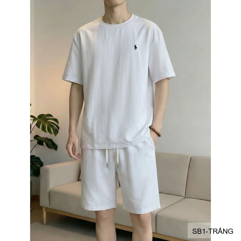SB1 - Bộ đồ nam mùa hè chất liệu Tencel & linen mát lạnh, phong cách Mỹ cổ điển, áo thun tay ngắn + quần short - ảnh 7