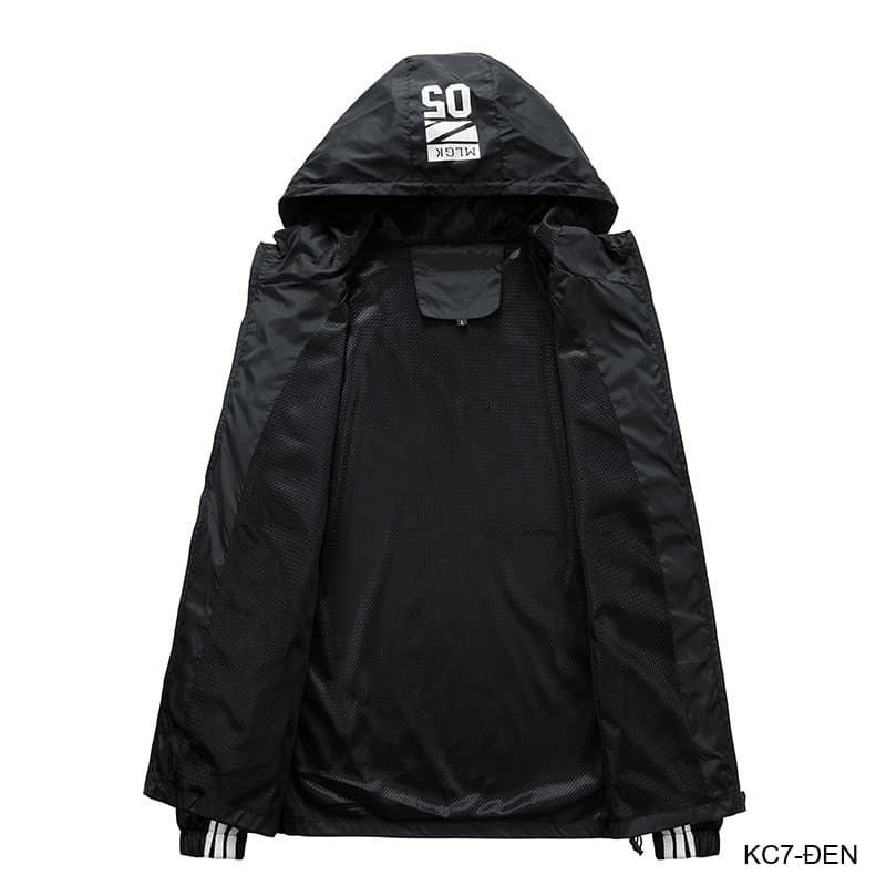 KC7 - Áo khoác nam thể thao oversize tay dài có mũ, chất liệu polyester thoáng mát, 3 màu xanh dương, đen, xanh đậm - ảnh 11