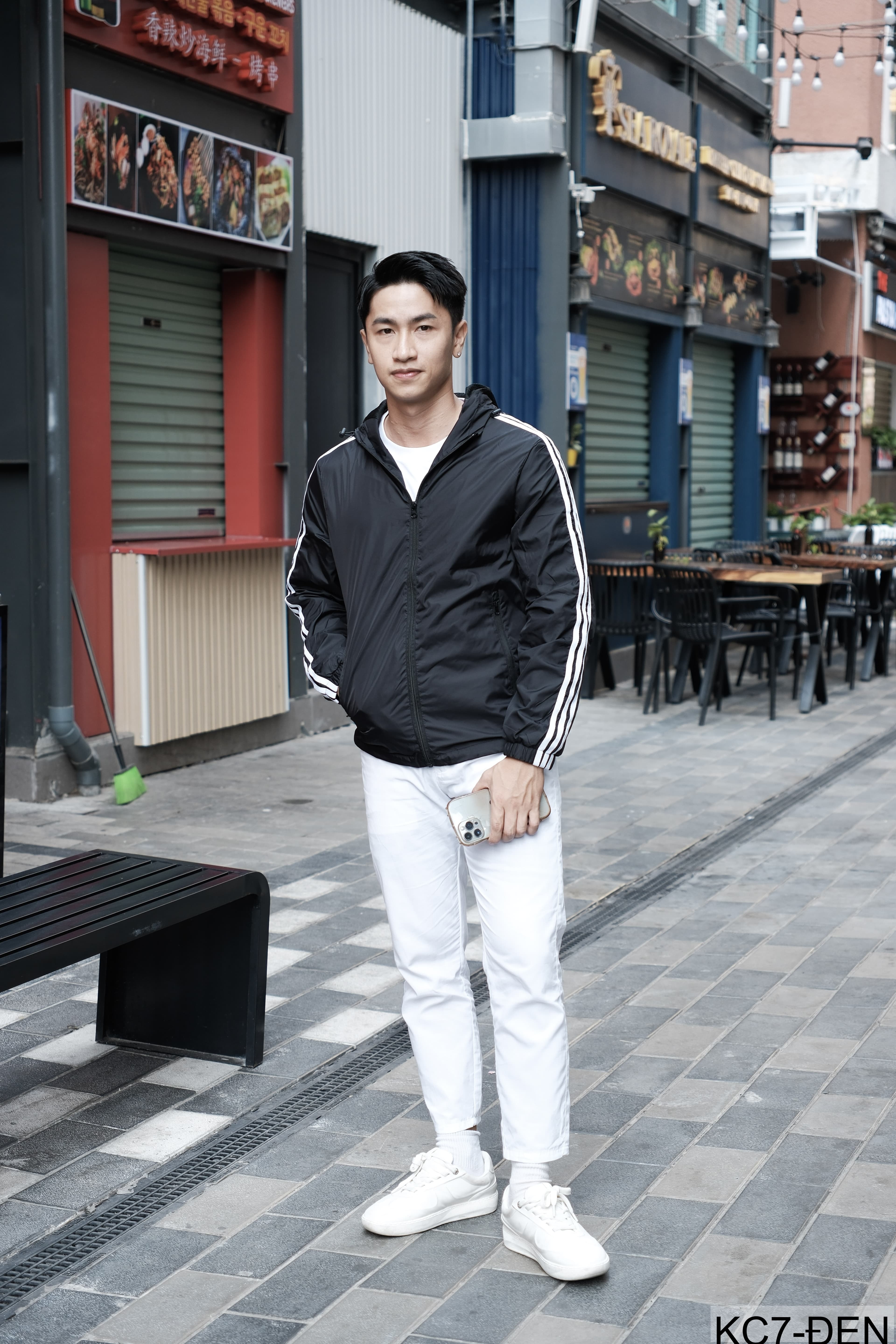 KC7 - Áo khoác nam thể thao oversize tay dài có mũ, chất liệu polyester thoáng mát, 3 màu xanh dương, đen, xanh đậm - ảnh 9