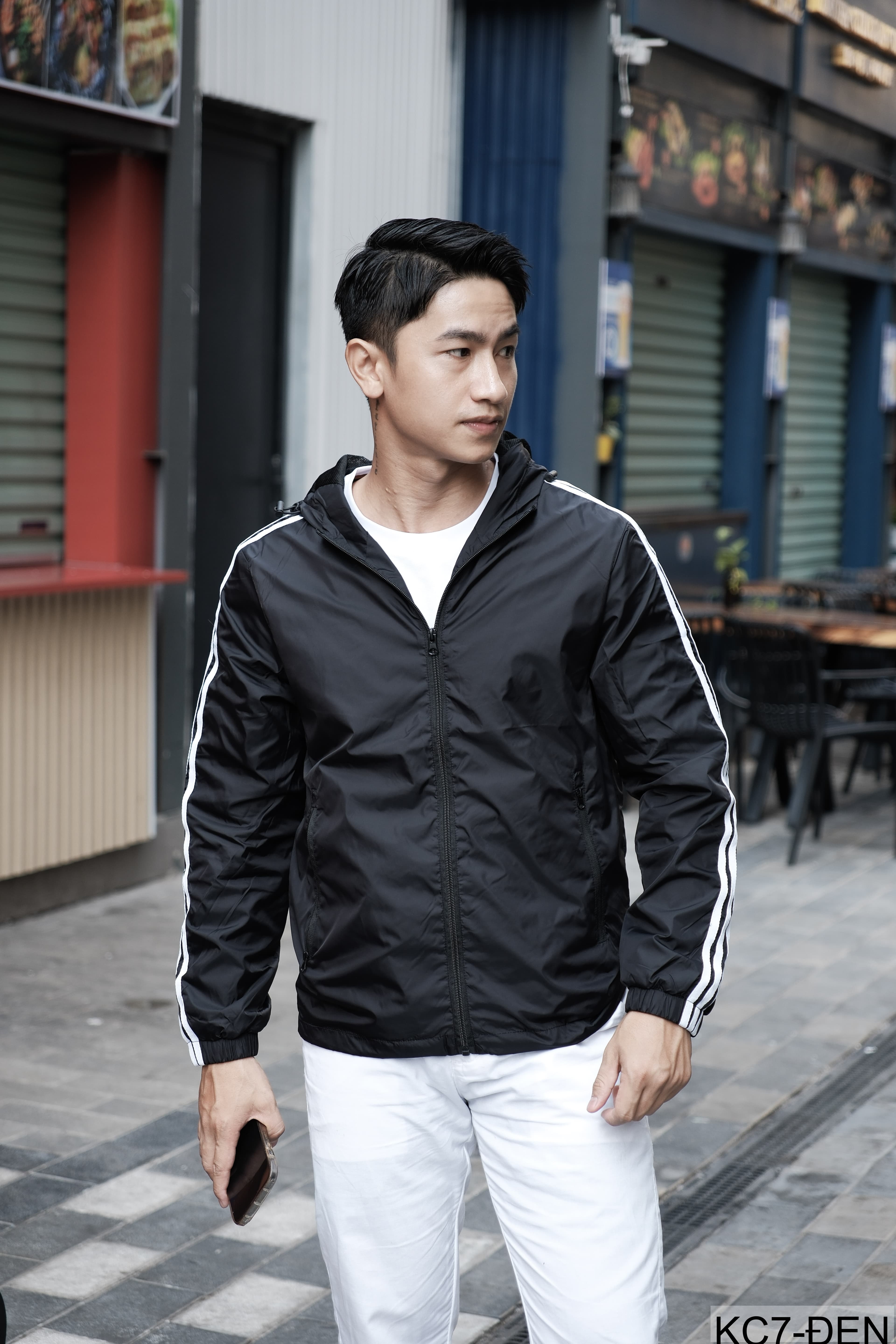KC7 - Áo khoác nam thể thao oversize tay dài có mũ, chất liệu polyester thoáng mát, 3 màu xanh dương, đen, xanh đậm - ảnh 6