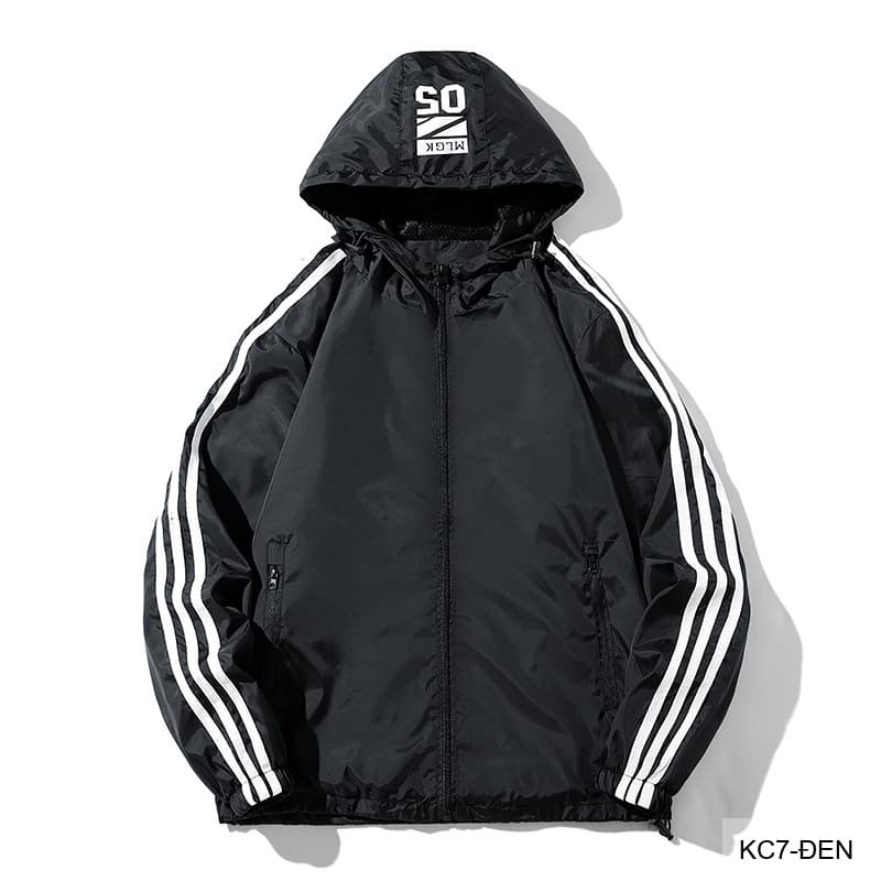 KC7 - Áo khoác nam thể thao oversize tay dài có mũ, chất liệu polyester thoáng mát, 3 màu xanh dương, đen, xanh đậm