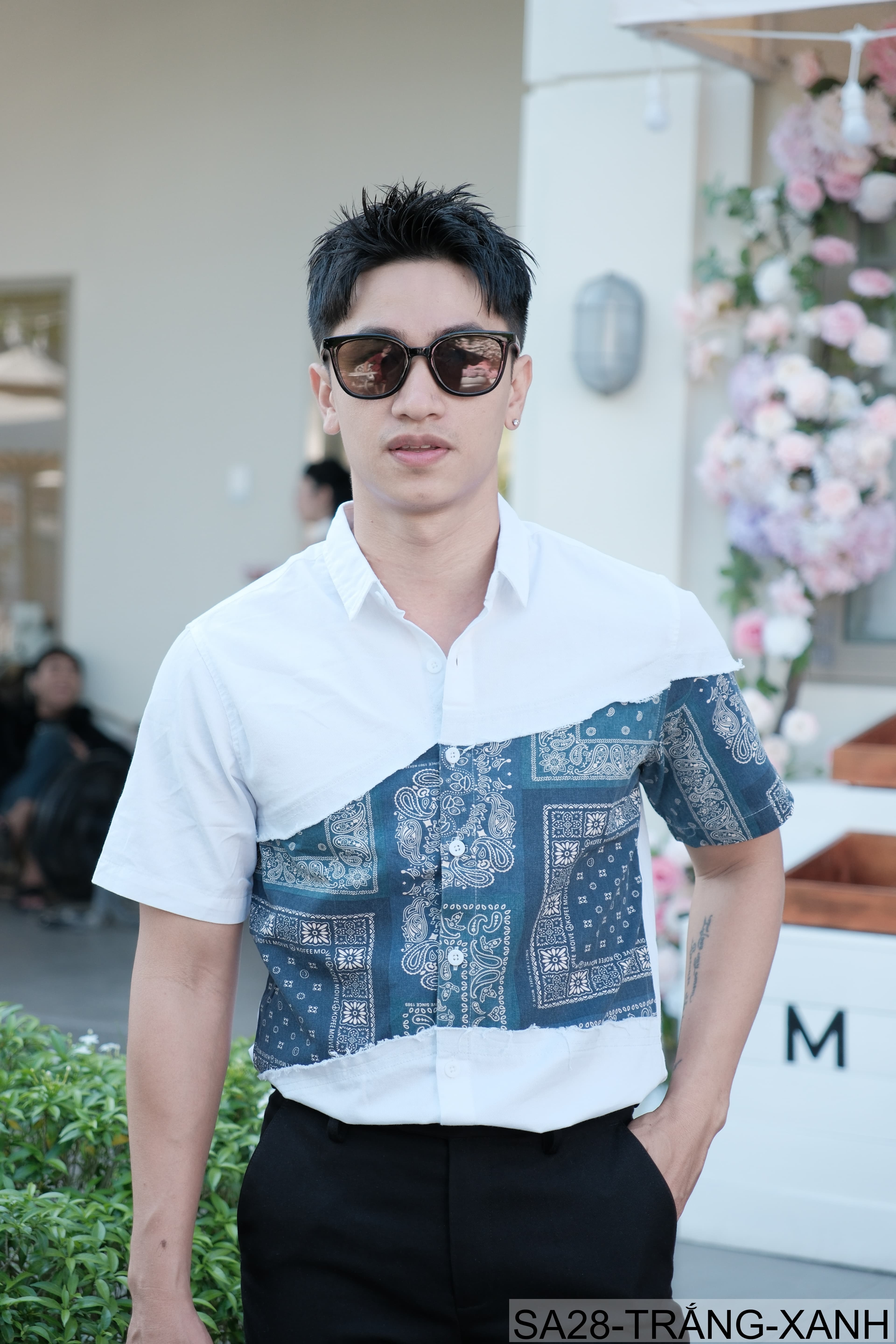 SA28 - Áo sơ mi nam tay ngắn phối họa tiết bandana phong cách đường phố - ảnh 5