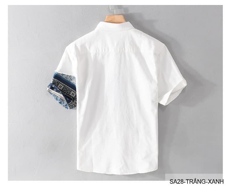 SA28 - Áo sơ mi nam tay ngắn phối họa tiết bandana phong cách đường phố - ảnh 8