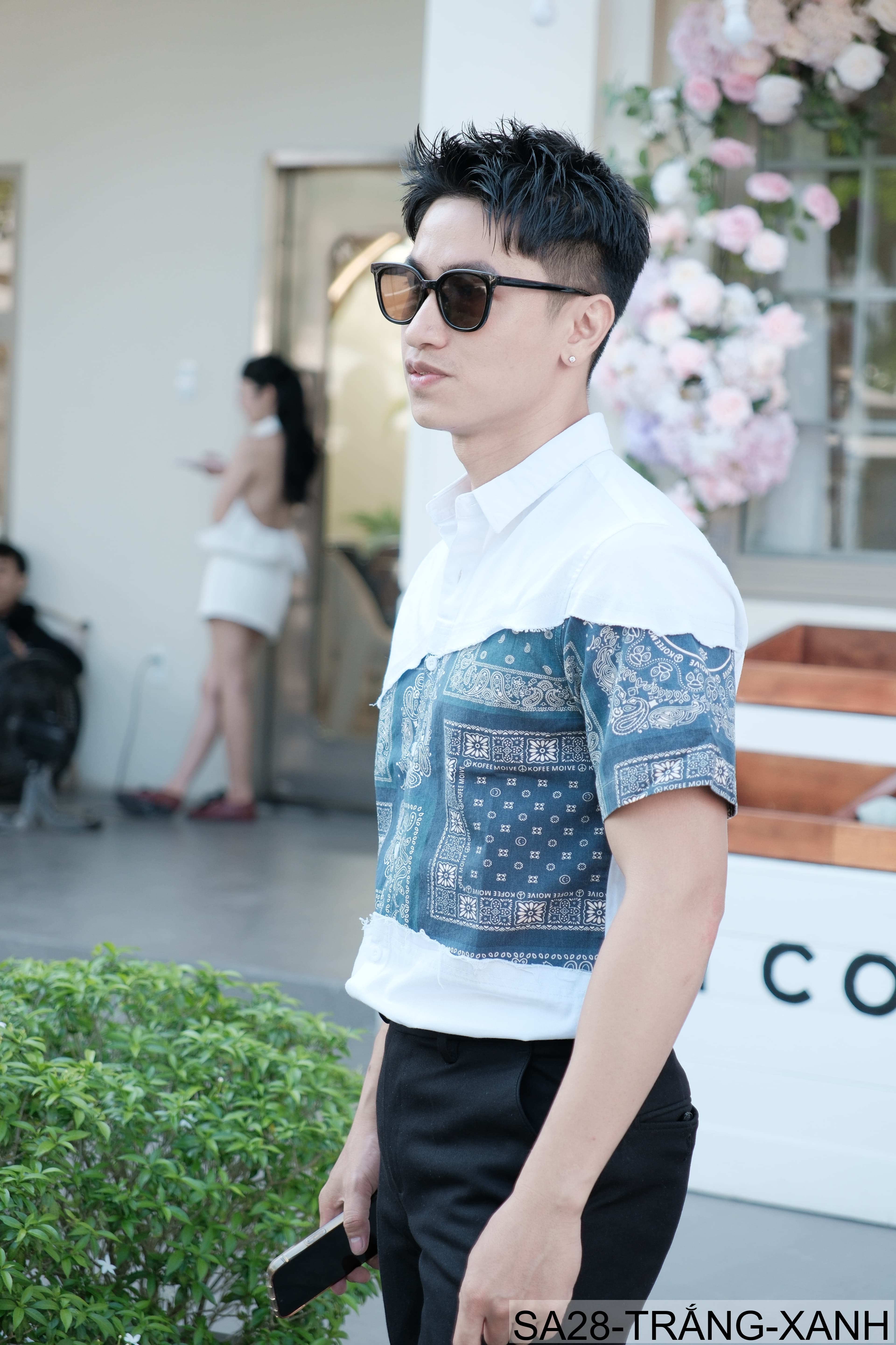 SA28 - Áo sơ mi nam tay ngắn phối họa tiết bandana phong cách đường phố - ảnh 3
