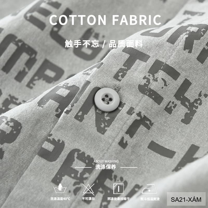 SA21 - Áo sơ mi nam dáng rộng phong cách Nhật Bản, cổ bẻ, tay dài, họa tiết chữ, chất cotton mềm mại - ảnh 7
