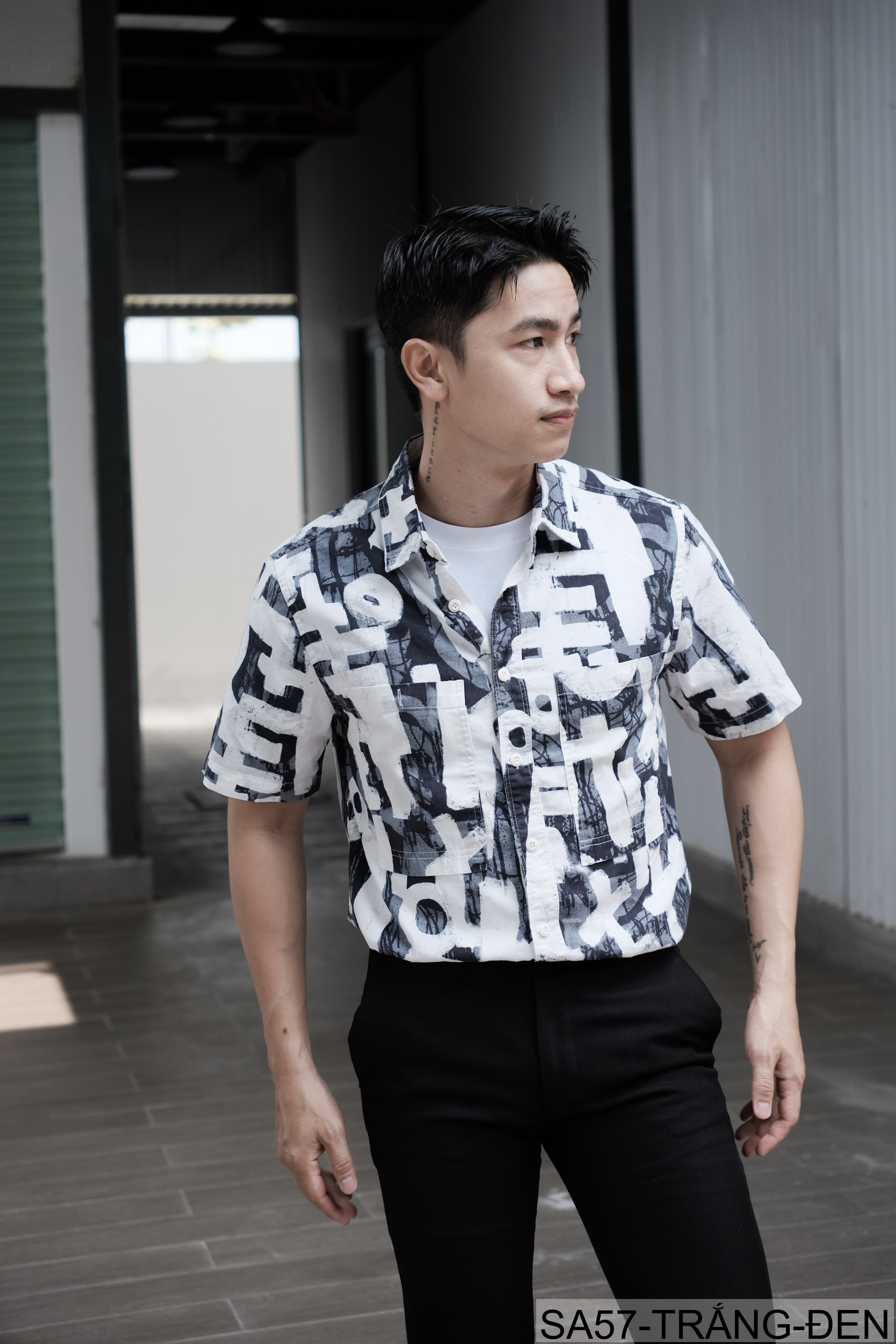 SA57 - Áo sơ mi nam tay ngắn phong cách Nhật Bản họa tiết nghệ thuật, chất cotton thoáng mát, form regular - ảnh 6