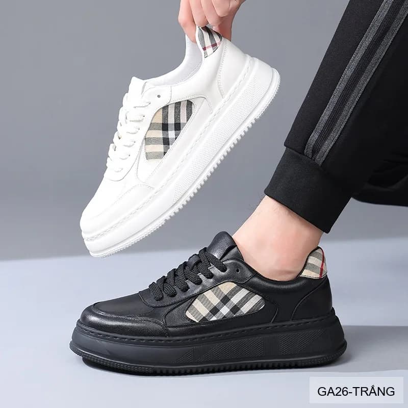 GA26 - Giày nam thể thao đế dày da thật phong cách retro, phối màu trắng đen - ảnh 3