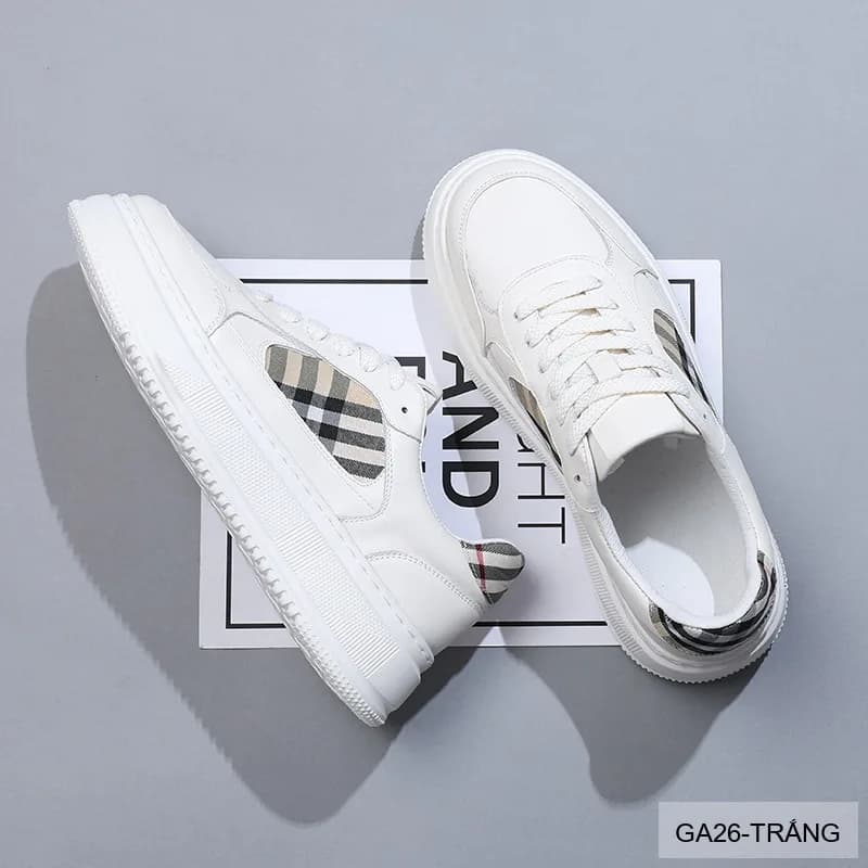 GA26 - Giày nam thể thao đế dày da thật phong cách retro, phối màu trắng đen - ảnh 4