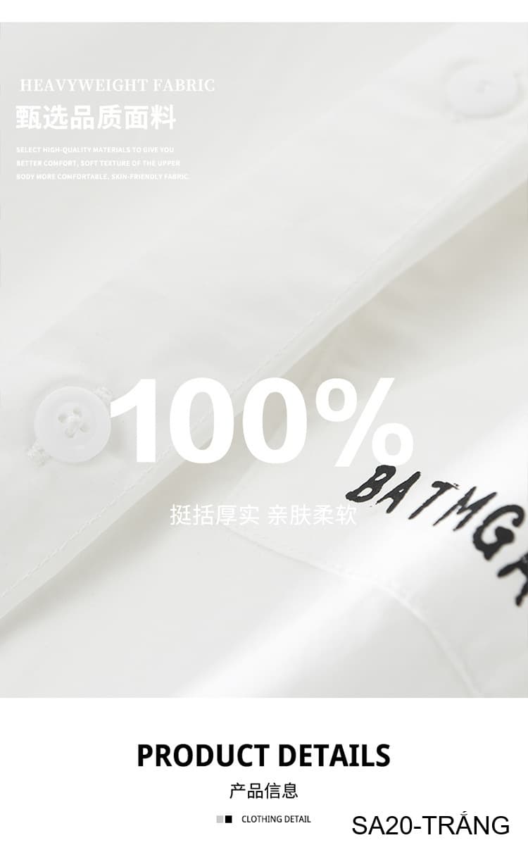 SA20 - Áo sơ mi nam tay dài in chữ BATMGA phong cách Hàn Quốc, chất cotton mềm mại, form rộng rãi - ảnh 6