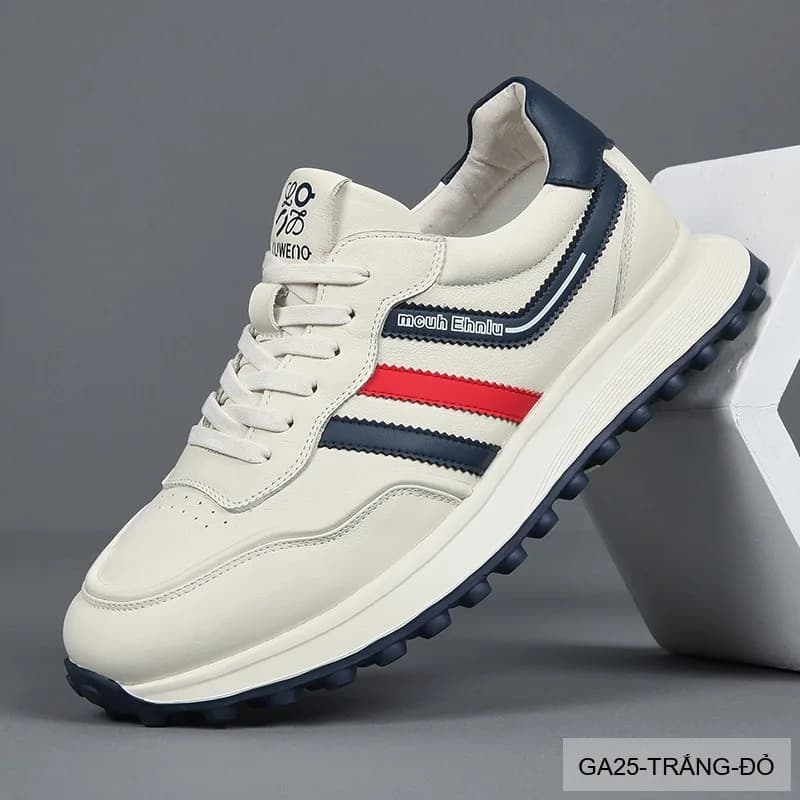 GA25 - Giày thể thao nam da thật đế dày phong cách Forrest Gump màu trắng đỏ - ảnh 3