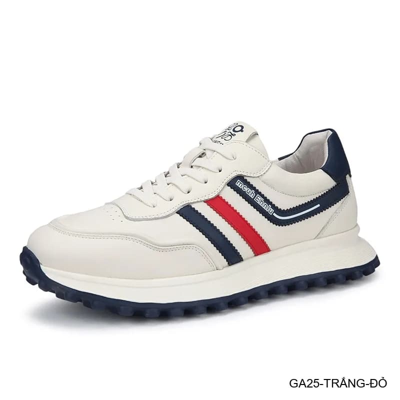 GA25 - Giày thể thao nam da thật đế dày phong cách Forrest Gump màu trắng đỏ