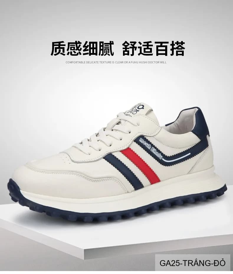 GA25 - Giày thể thao nam da thật đế dày phong cách Forrest Gump màu trắng đỏ - ảnh 16