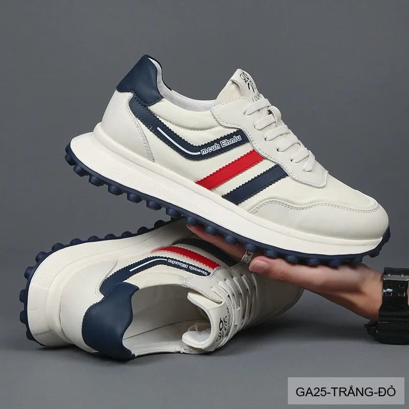 GA25 - Giày thể thao nam da thật đế dày phong cách Forrest Gump màu trắng đỏ - ảnh 4