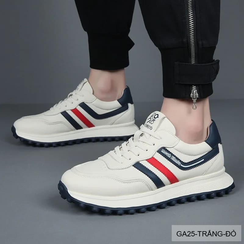 GA25 - Giày thể thao nam da thật đế dày phong cách Forrest Gump màu trắng đỏ - ảnh 5