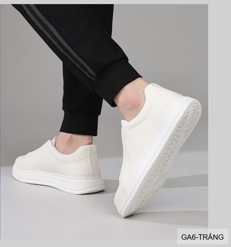 GA6 - Giày nam da thật phong cách mới 2026, giày lười thể thao đa năng màu trắng đen - ảnh 12