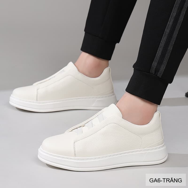 GA6 - Giày nam da thật phong cách mới 2026, giày lười thể thao đa năng màu trắng đen - ảnh 3
