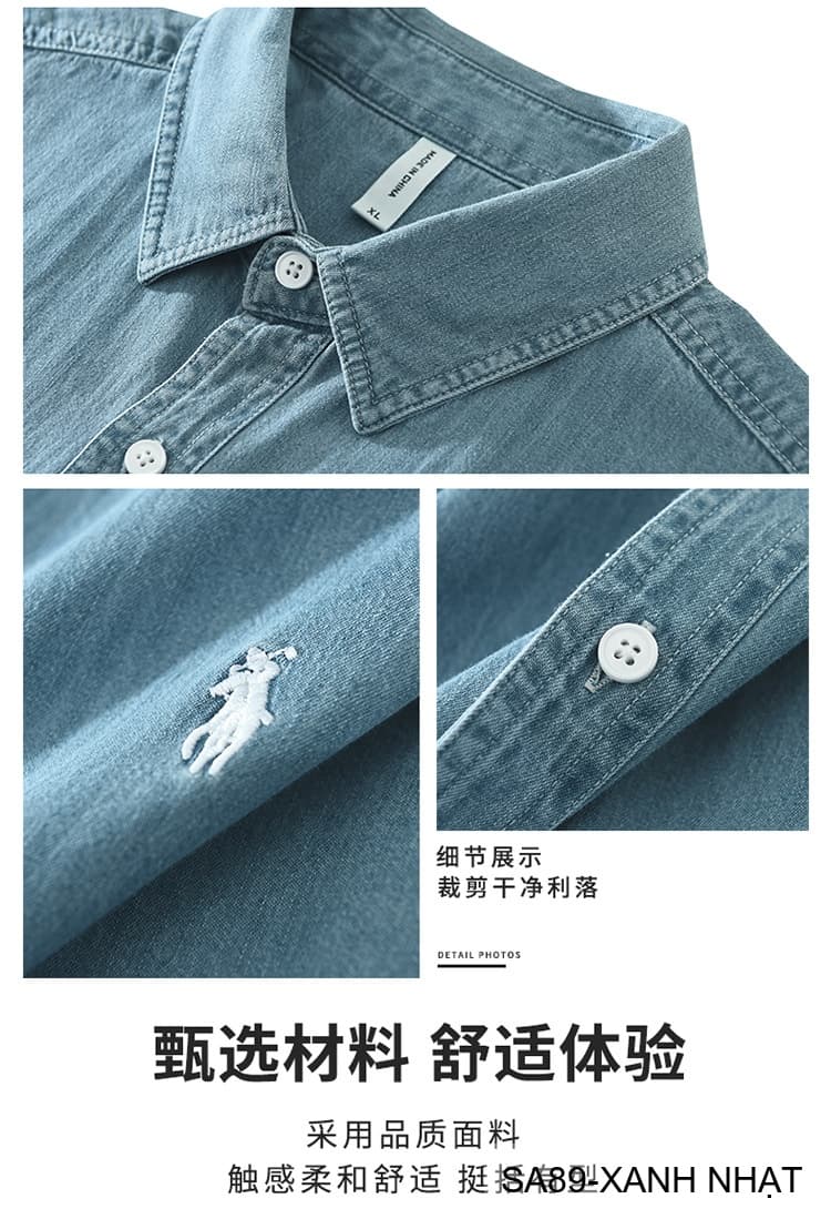 SA89 - Áo sơ mi denim nam tay ngắn phong cách Nhật Bản, chất cotton mềm mại, form rộng thoải mái - ảnh 11