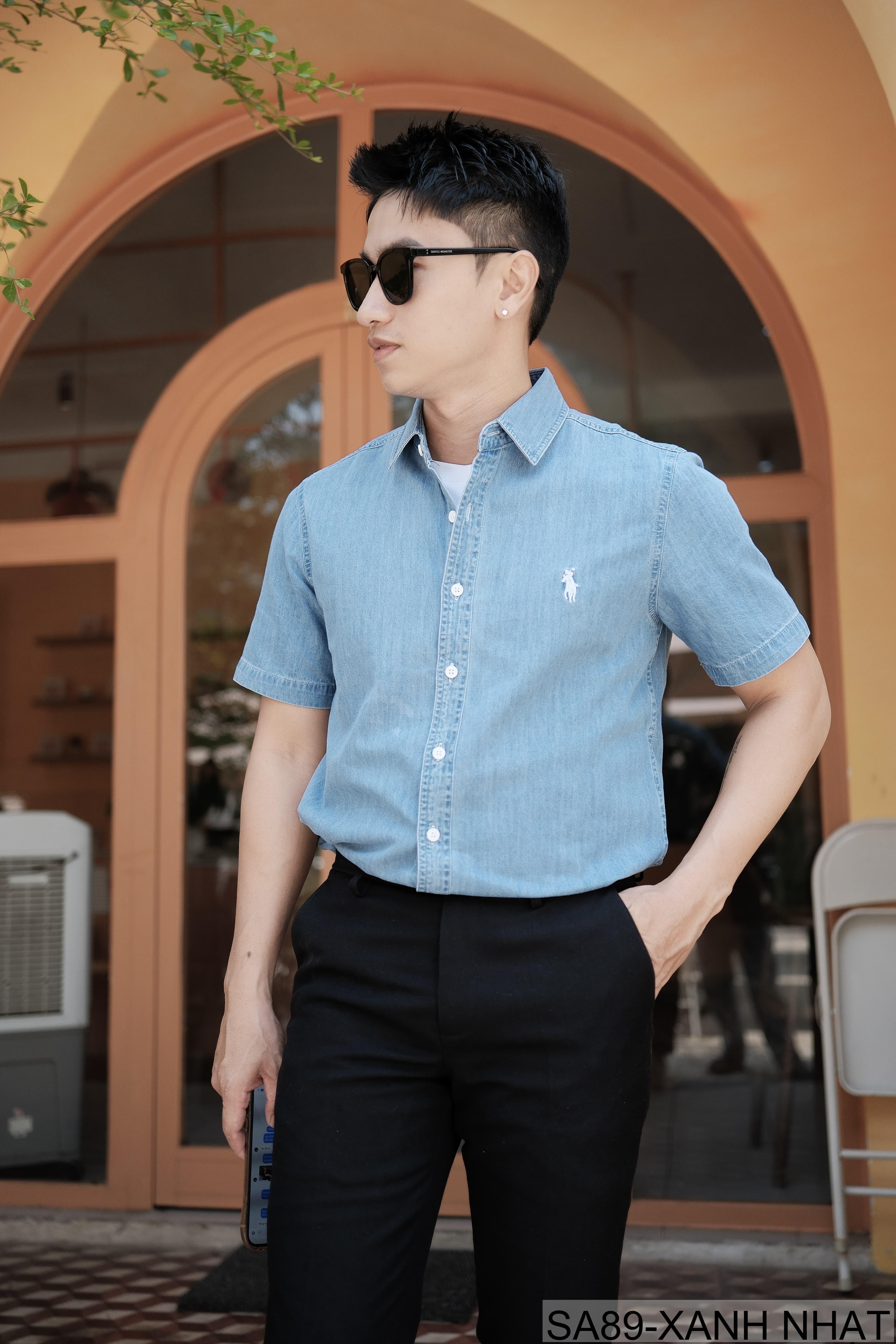 SA89 - Áo sơ mi denim nam tay ngắn phong cách Nhật Bản, chất cotton mềm mại, form rộng thoải mái - ảnh 2