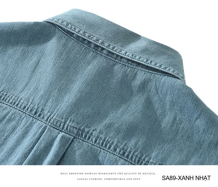 SA89 - Áo sơ mi denim nam tay ngắn phong cách Nhật Bản, chất cotton mềm mại, form rộng thoải mái - ảnh 10