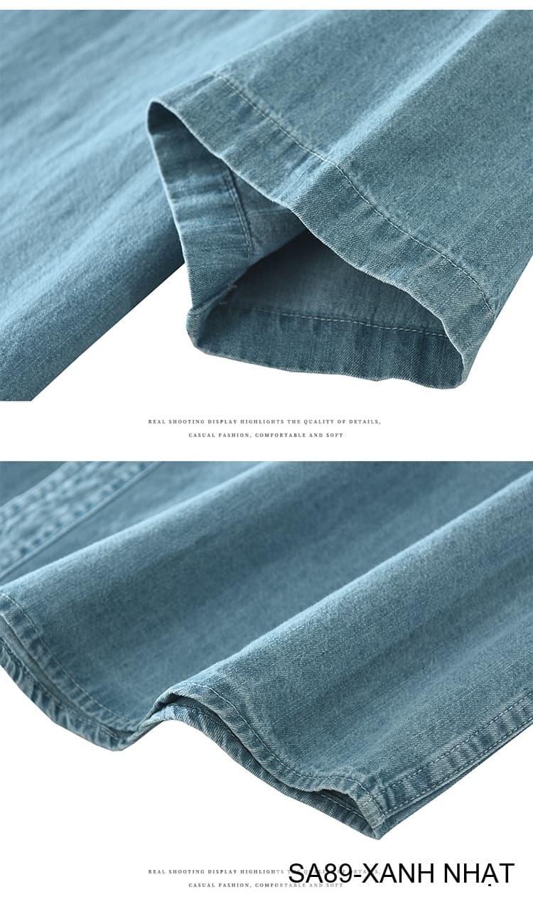 SA89 - Áo sơ mi denim nam tay ngắn phong cách Nhật Bản, chất cotton mềm mại, form rộng thoải mái - ảnh 9
