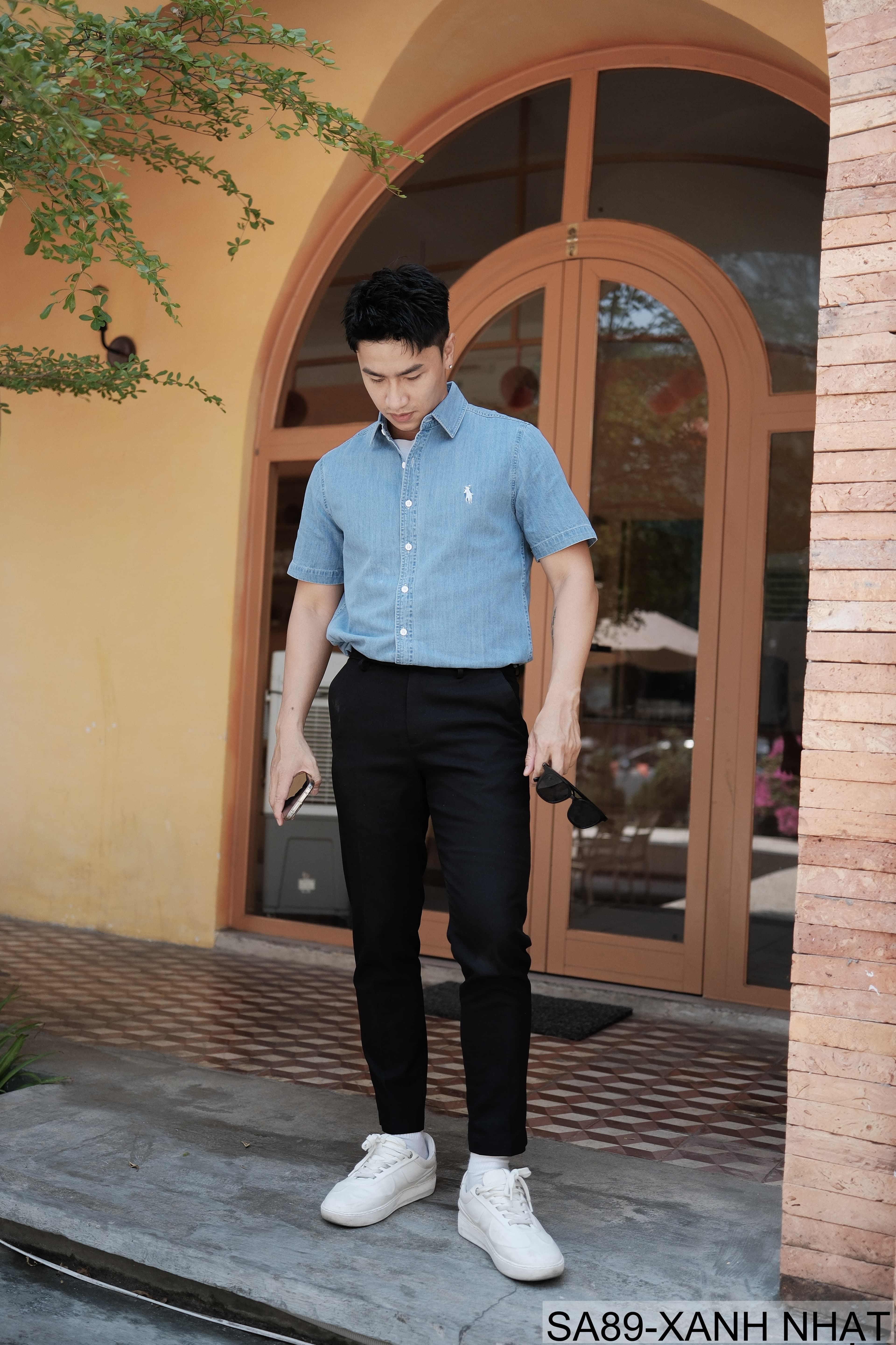 SA89 - Áo sơ mi denim nam tay ngắn phong cách Nhật Bản, chất cotton mềm mại, form rộng thoải mái - ảnh 7