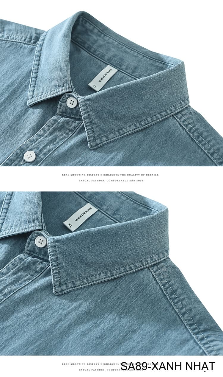 SA89 - Áo sơ mi denim nam tay ngắn phong cách Nhật Bản, chất cotton mềm mại, form rộng thoải mái - ảnh 14