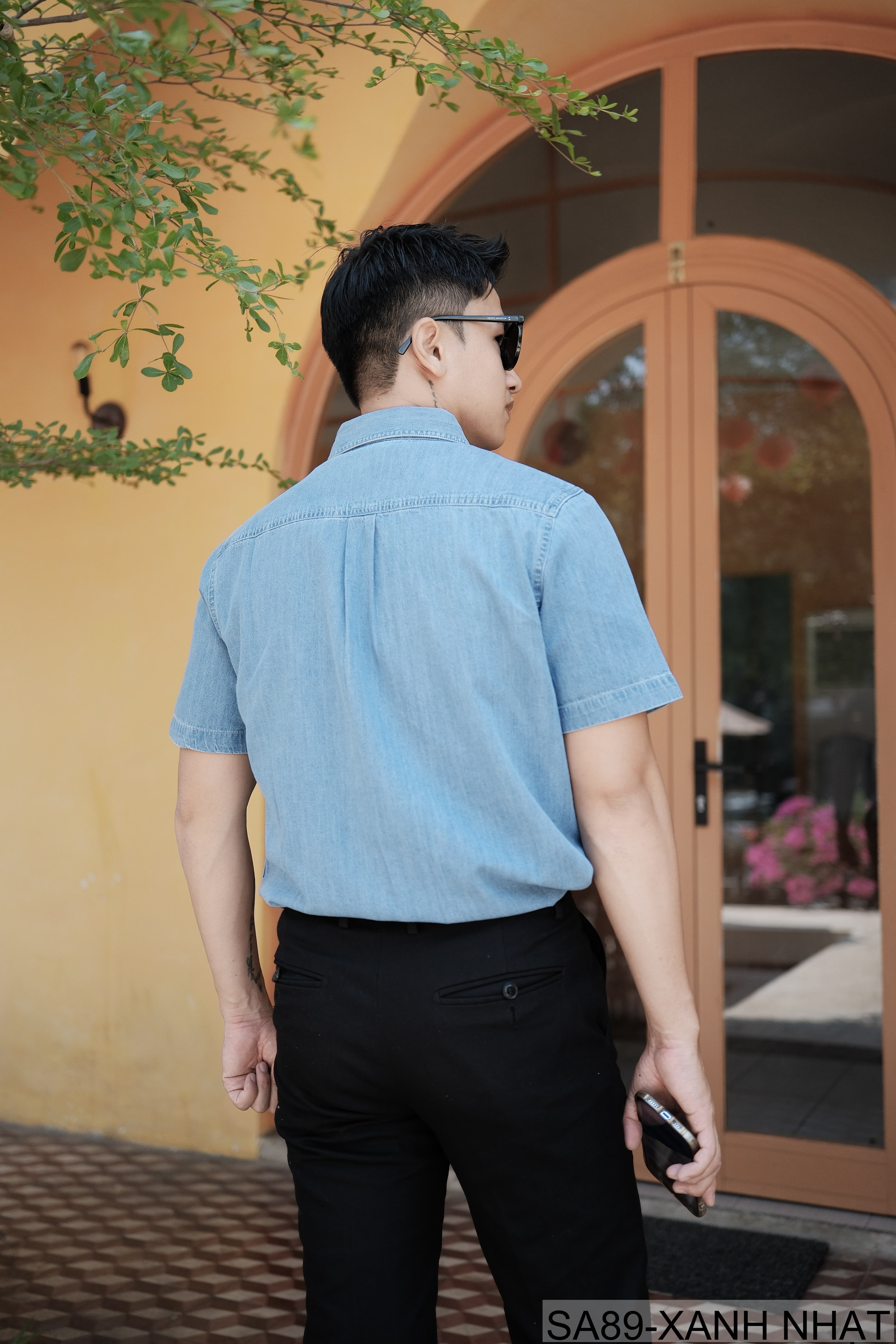 SA89 - Áo sơ mi denim nam tay ngắn phong cách Nhật Bản, chất cotton mềm mại, form rộng thoải mái - ảnh 4