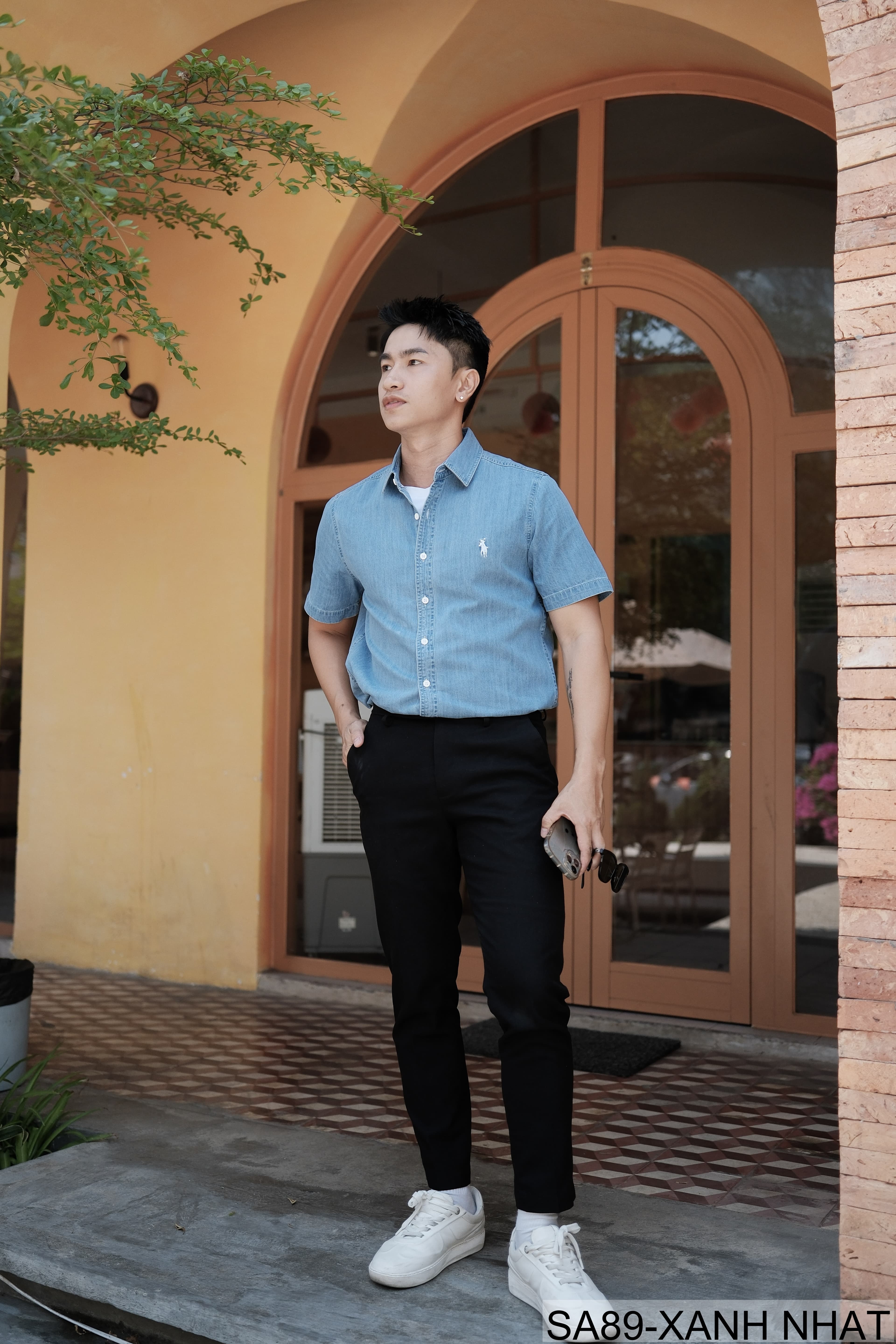 SA89 - Áo sơ mi denim nam tay ngắn phong cách Nhật Bản, chất cotton mềm mại, form rộng thoải mái - ảnh 8