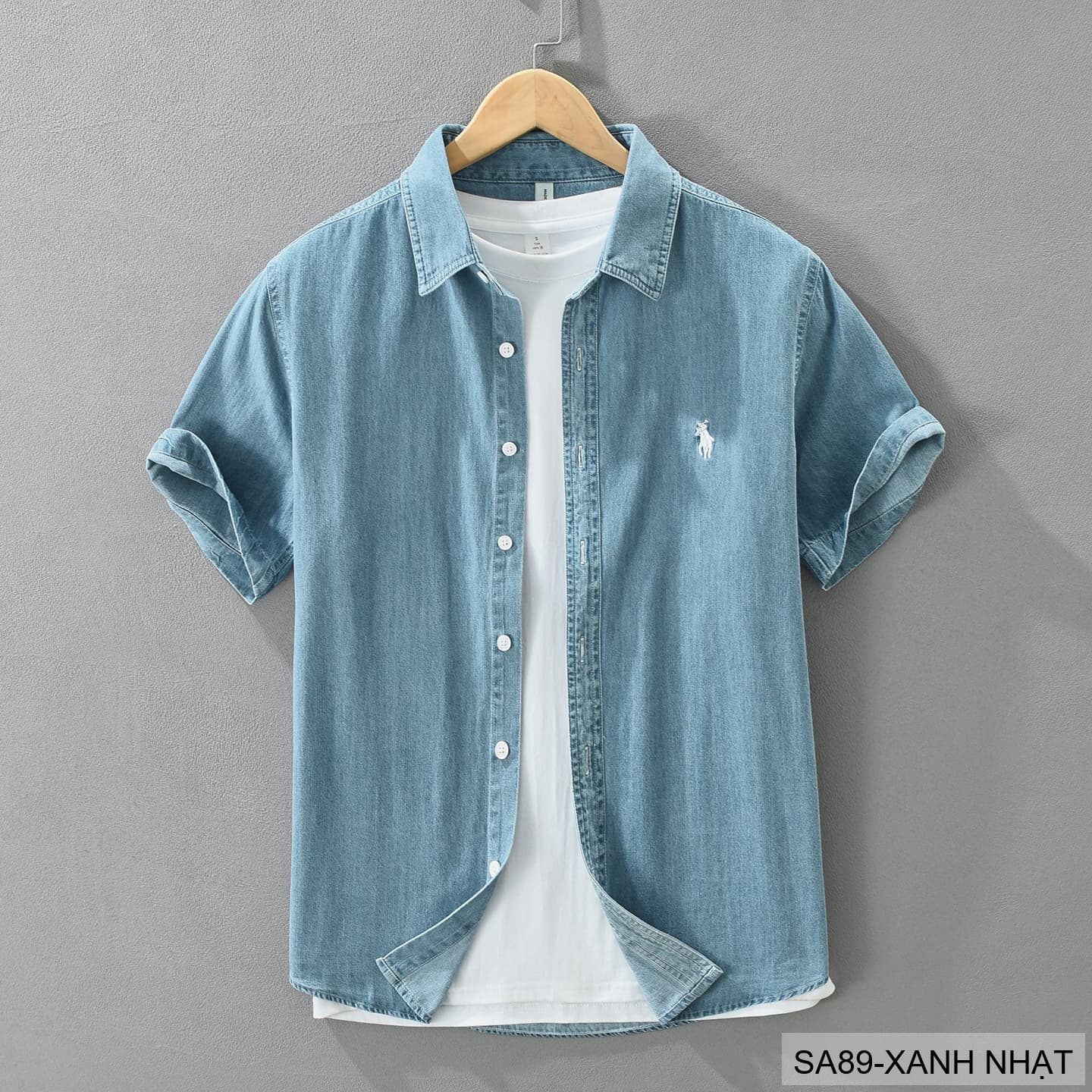 SA89 - Áo sơ mi denim nam tay ngắn phong cách Nhật Bản, chất cotton mềm mại, form rộng thoải mái