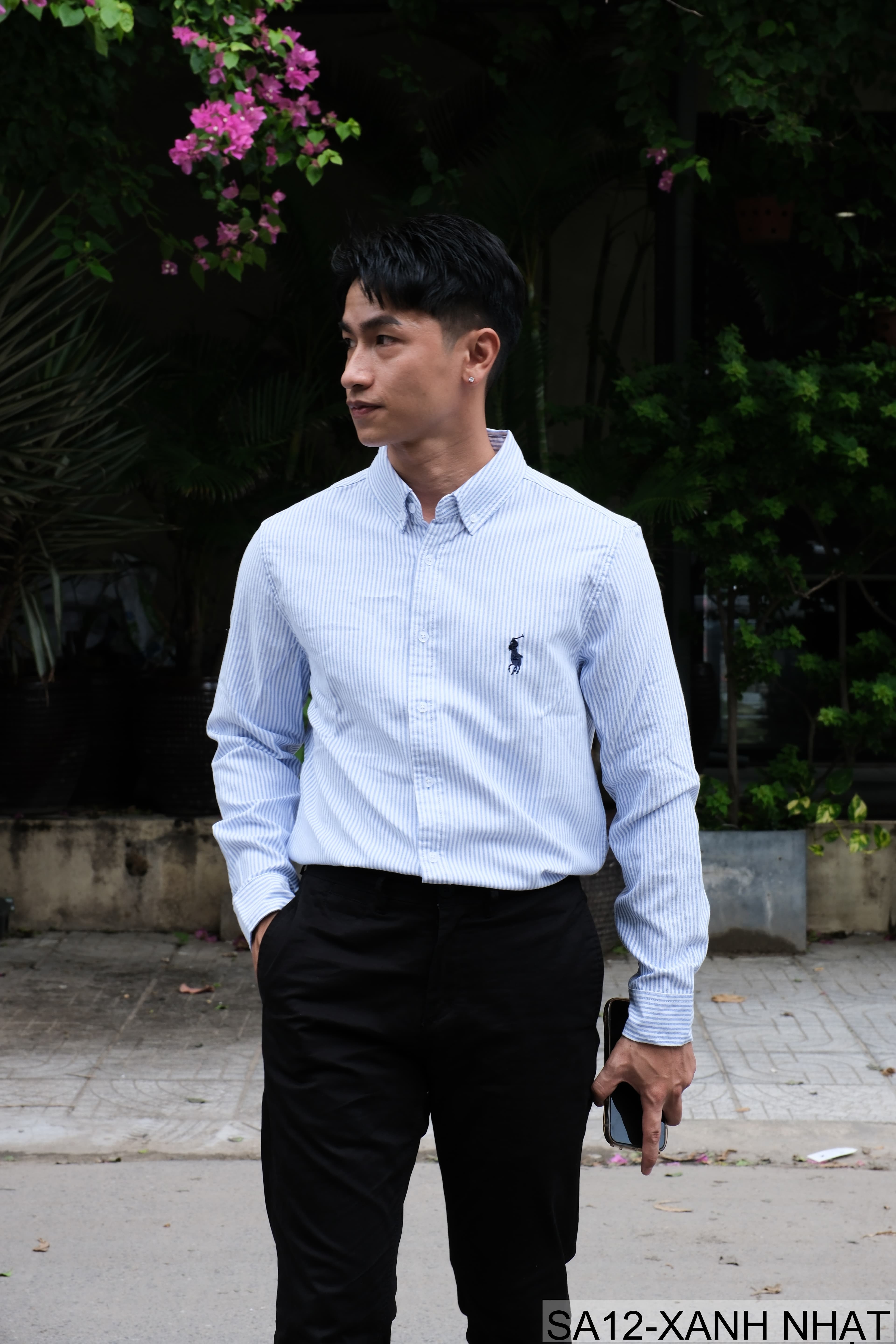 SA12 - Áo sơ mi nam dài tay sọc ngang phong cách Nhật Bản, chất cotton mềm mại, dáng rộng thoải mái - ảnh 2