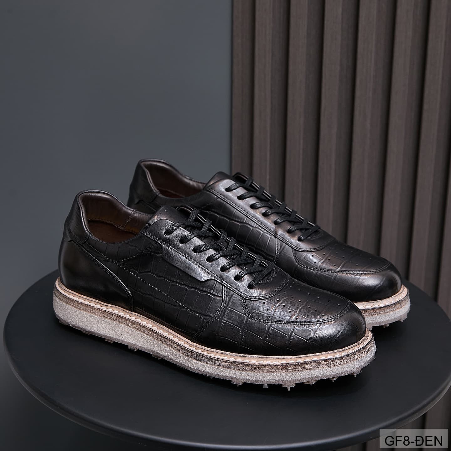 GF8 - Giày thể thao nam cổ thấp da bò họa tiết cá sấu đế Goodyear phong cách casual - ảnh 4