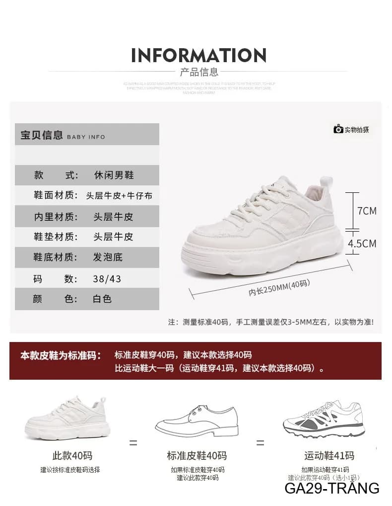 GA29 - Giày thể thao nam đế dày phong cách dad shoes màu trắng thời thượng - ảnh 23