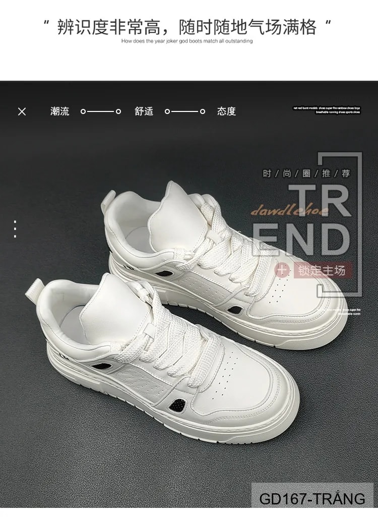 GD167 - Giày thể thao nam trắng đế dày phong cách retro, chất liệu da bò mềm êm, tăng chiều cao nhẹ - ảnh 19