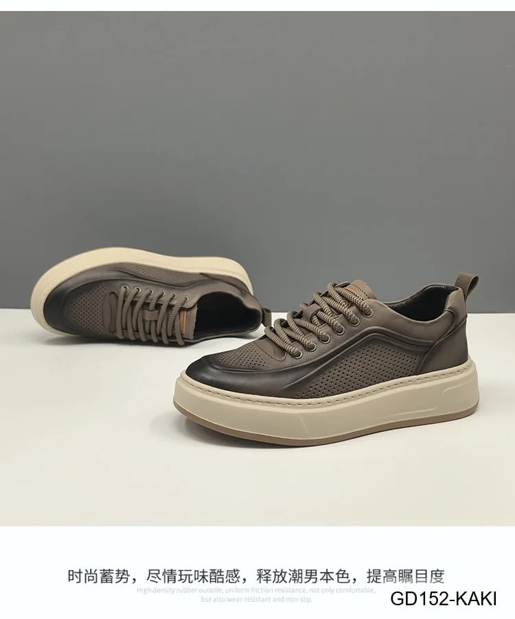 GD152 - Giày thể thao nam da bò thật đế dày thời trang, phối màu Kaki và Vàng - ảnh 11